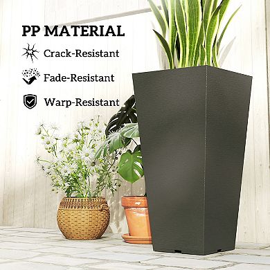 Outsunny 23" Tall Planters, Set of 2 Tapered Outdoor Planters,