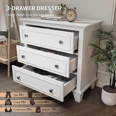 Modern 3-Drawer Wood Chest of Drawers - Rustic Style Nightstand, Space-Saving Storage Cabinet