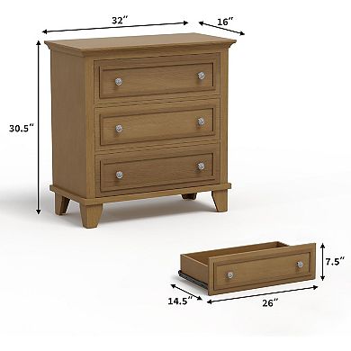 Modern 3-Drawer Wood Chest of Drawers - Rustic Style Nightstand, Space-Saving Storage Cabinet
