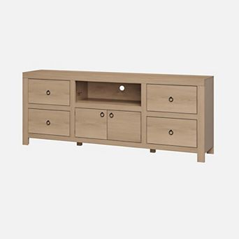 Farmhouse TV Stand for TVs, 70" W Entertainment Center with 6 Storage Drawers & Soundbar Shelf