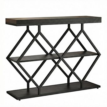 3 tier Entryway Table, Farmhouse Console Table with Open Shelves, Diamond-Shaped Metal Frame
