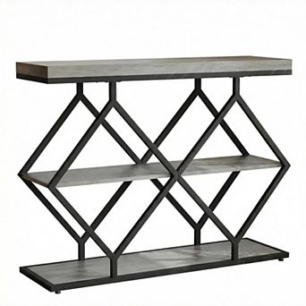 3 tier Entryway Table, Farmhouse Console Table with Open Shelves, Diamond-Shaped Metal Frame