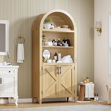 Arched Bookcase with Doors Open Display Shelf Modern Bookshelf Storage Cabinet