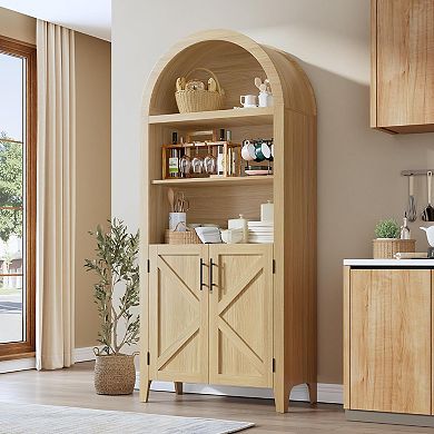 Arched Bookcase with Doors Open Display Shelf Modern Bookshelf Storage Cabinet