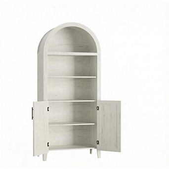 Arched Bookcase with Doors Open Display Shelf Modern Bookshelf Storage Cabinet