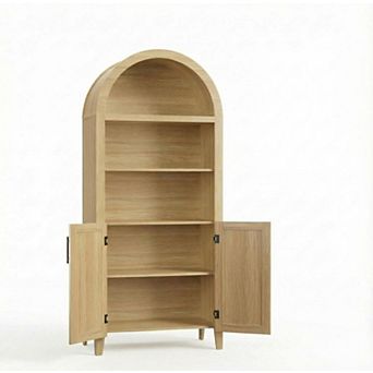 Arched Bookcase with Doors Open Display Shelf Modern Bookshelf Storage Cabinet
