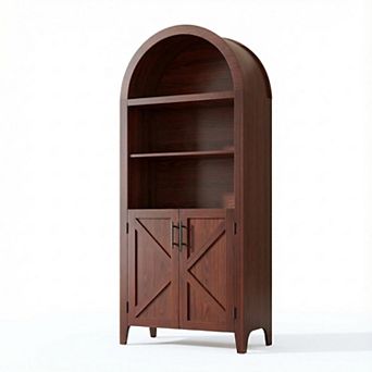Arched Bookcase with Doors Open Display Shelf Modern Bookshelf Storage Cabinet