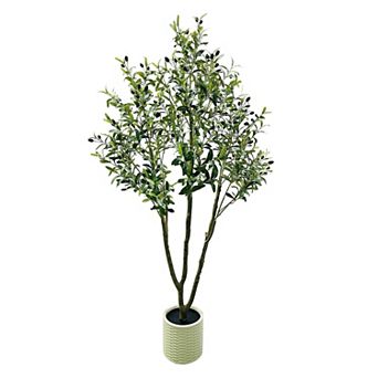 Fake Black Olive Tree with Pot, 7Ft Faux Olive Tree, Indoor Tall Artificial Plants Potted for Indoor