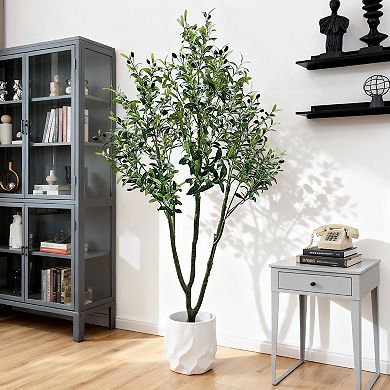 Fake Black Olive Tree with Pot, 7Ft Faux Olive Tree, Indoor Tall Artificial Plants Potted for Indoor