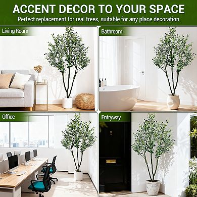 Fake Black Olive Tree with Pot, 7Ft Faux Olive Tree, Indoor Tall Artificial Plants Potted for Indoor