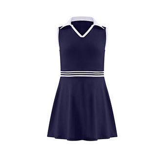 Girls Tennis Dress Golf Outfit Sleeveless Athletic Dresses Polo V Neck Sport Skirt with Pockets