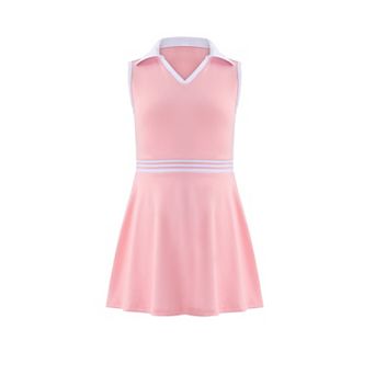 Girls Tennis Dress Golf Outfit Sleeveless Athletic Dresses Polo V Neck Sport Skirt with Pockets