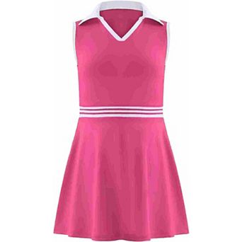 Girls Tennis Dress Golf Outfit Sleeveless Athletic Dresses Polo V Neck Sport Skirt with Pockets