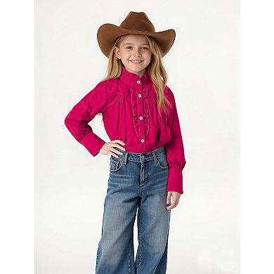 Girls Long Sleeve Blouse Button Down Shirts Ruffle Design Tops Premium Cotton Fall Summer Outfit