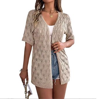 Women's Long Sleeve Cardigan Sweaters Open Front Lightweight Cropped Cardigan