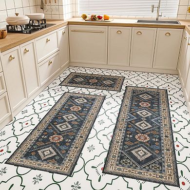Home Accents 3-Piece Kitchen Rug Set with Runner Non-Slip Washable Vintage