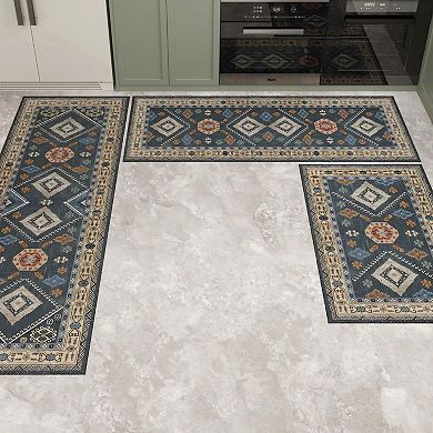 Home Accents 3-Piece Kitchen Rug Set with Runner Non-Slip Washable Vintage