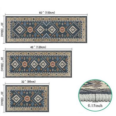 Home Accents 3-Piece Kitchen Rug Set with Runner Non-Slip Washable Vintage