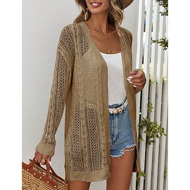 Womens Cardigan Long Sleeve Knit Sweater Open Front Loose Outwear