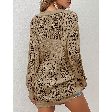Womens Cardigan Long Sleeve Knit Sweater Open Front Loose Outwear