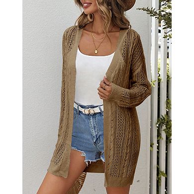 Womens Cardigan Long Sleeve Knit Sweater Open Front Loose Outwear