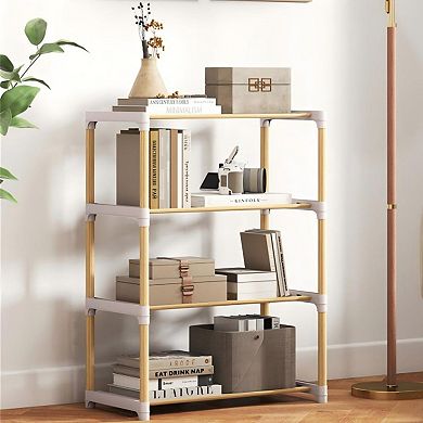 4-Tier Solid Pine Wood Shoe Rack Stackable Ventilated Slatted Shelves