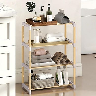 4-Tier Solid Pine Wood Shoe Rack Stackable Ventilated Slatted Shelves