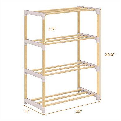 4-Tier Solid Pine Wood Shoe Rack Stackable Ventilated Slatted Shelves