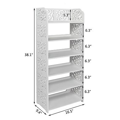 Wood Plastic Board Six-Tier Carved Shoe Rack