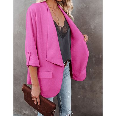 Women's Long Sleeve Casual Blazer Jacket Open Front Work Blazer with Pockets