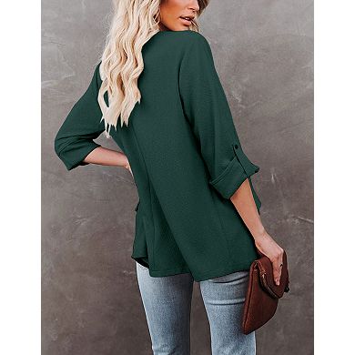 Women's Long Sleeve Casual Blazer Jacket Open Front Work Blazer with Pockets