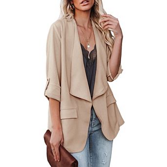 Women's Long Sleeve Casual Blazer Jacket Open Front Work Blazer with Pockets