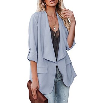 Women's Long Sleeve Casual Blazer Jacket Open Front Work Blazer with Pockets