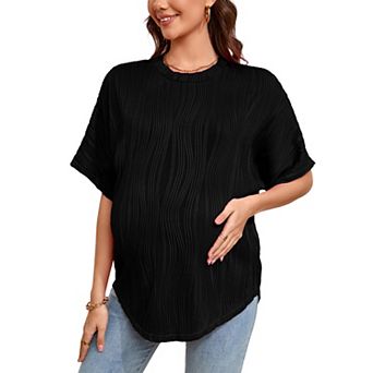 Womens Maternity Shirts Casual Textured Short Sleeve Crew Neck Lightweight Pregnancy Tops