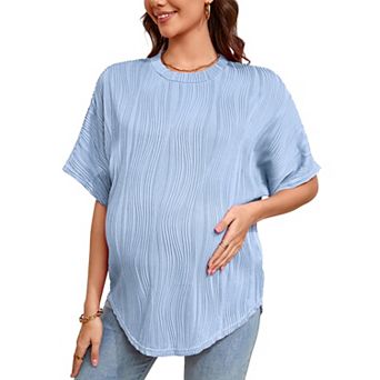Womens Maternity Shirts Casual Textured Short Sleeve Crew Neck Lightweight Pregnancy Tops