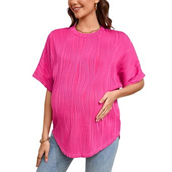Womens Maternity Shirts Casual Textured Short Sleeve Crew Neck Lightweight Pregnancy Tops