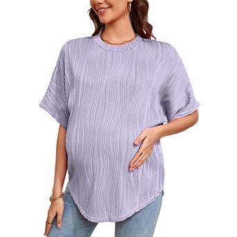 Womens Maternity Shirts Casual Textured Short Sleeve Crew Neck Lightweight Pregnancy Tops