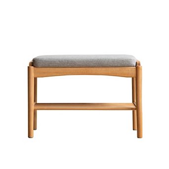 BONAUGURE Gray 23.6 in Solid Beech Wood Mid-Century Modern Shoe Bench
