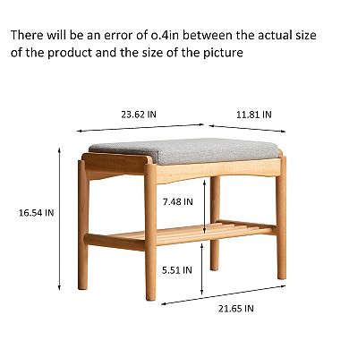 BONAUGURE Gray 23.6-in. Solid Beech Wood Mid-Century Modern Shoe Bench