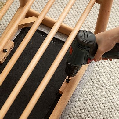 BONAUGURE Gray 23.6-in. Solid Beech Wood Mid-Century Modern Shoe Bench