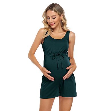 Womens Casual Spaghetti Strap Maternity Jumpsuits Tie Waist Tank Top