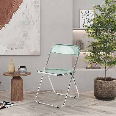 BONAUGURE Blue-green Acrylic Folding Chair with Chrome Frame