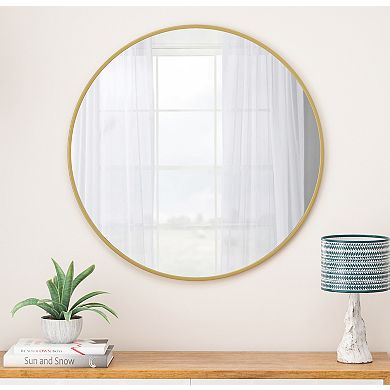TEINIE 36" Round Gold Metal Framed Wall Mirror