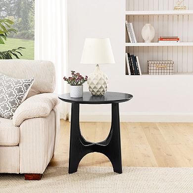 TEINIE 25" Round Wood End Table Nightstand for Living Room Bedroom
