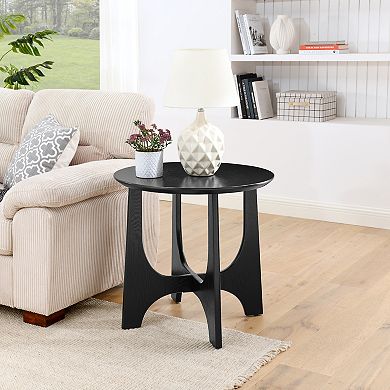 TEINIE 25" Round Wood End Table Nightstand for Living Room Bedroom