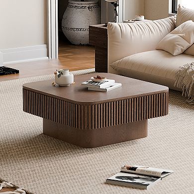 TEINIE 31.5" Square Coffee Table Walnut with Storage