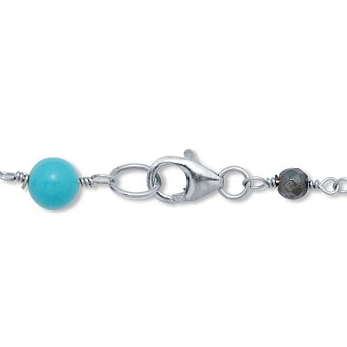 PalmBeach Jewelry Genuine Turquoise and Crystal Silvertone Beaded Drop Necklace 36-inch
