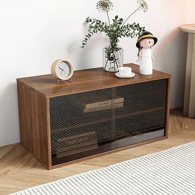 BONAUGURE 28-in. Stackable Storage Cabinet with 2 Glass Sliding Doors