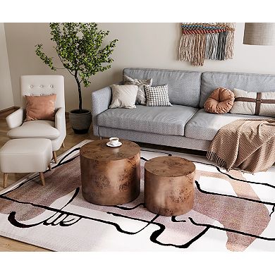 TEINIE Nesting Coffee Table Set of 2 Brown Burl