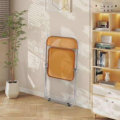 BONAUGURE Orange Acrylic Folding Chair with Chrome Frame